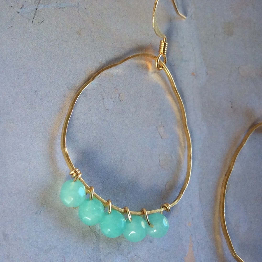 New Gold Plated Amazonite Lightweight Earrings - Picture 6 of 7